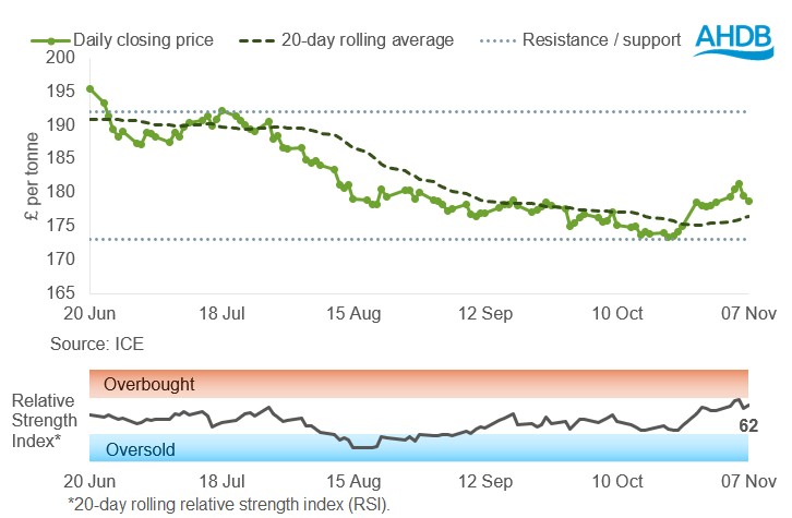 UK feed wheat futures Graph 10 11 2025